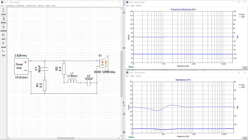 Simulation dans XSim du correcteur d'impédance RLC et RC