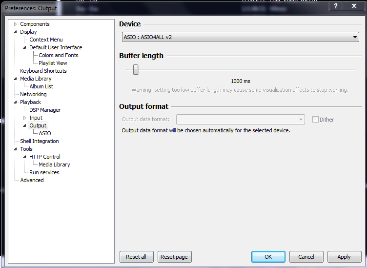 ASIO4ALL dans Output de Foobar