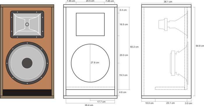 Plan de l'enceinte pour le SP12/200PA et MHD-172, évent rectangulaire