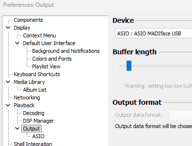 Configuration ASIO dans Foobar