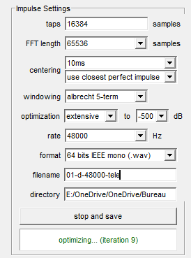 Paramétrage de Impulse Settings dans rePhase à 44800 Hz pour la télé