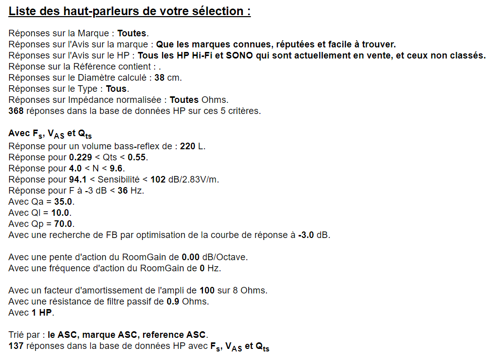 critères de recherche dans la page résultats