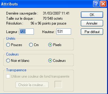 Affichage de la taille de l'image avec Paint