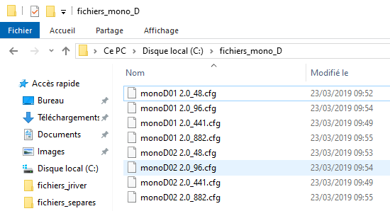 Les fichiers de configuration pour une écoute en mono sur le canal droit